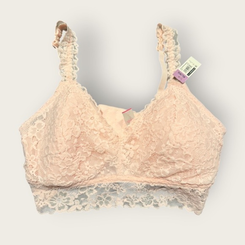 Pink Lace Bralette XL NWT Wireless Hook Eye Sexy Lacey Feminine Romantic